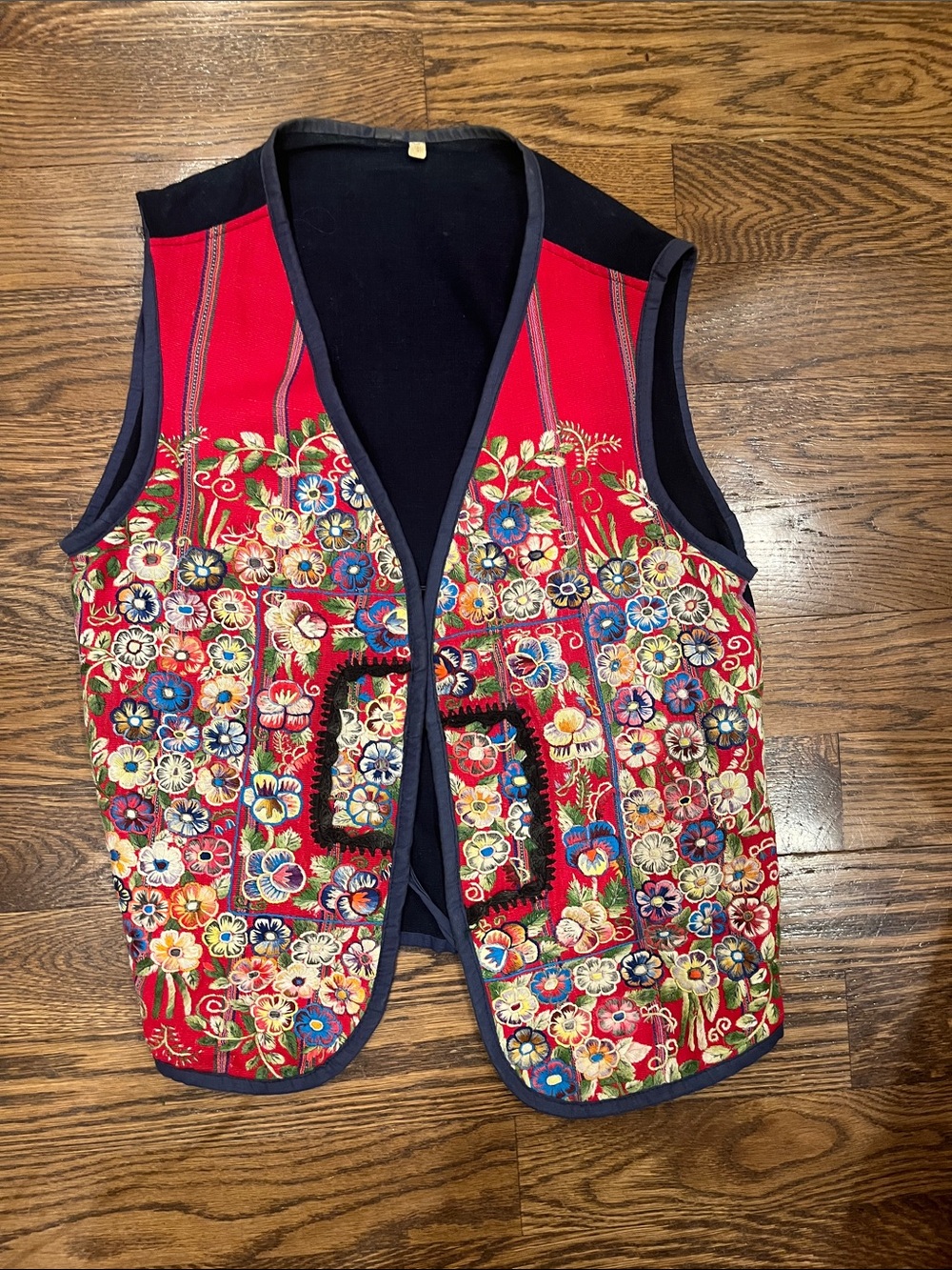 Vintage Guatemalan vest S/M Red Embroidered Vest Costume with Navy Dress